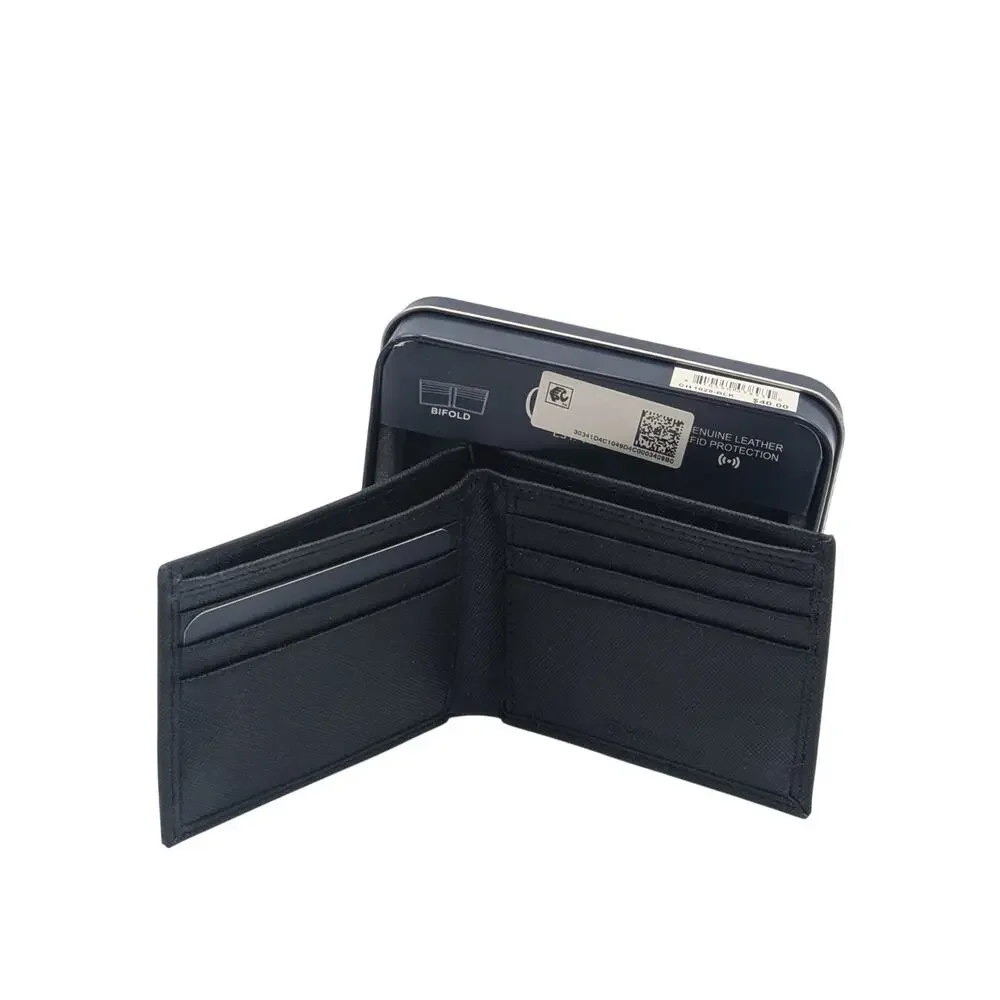 Chaps Men’s Black Leather Wallet RFID Blocking Traveler Bifold NWT